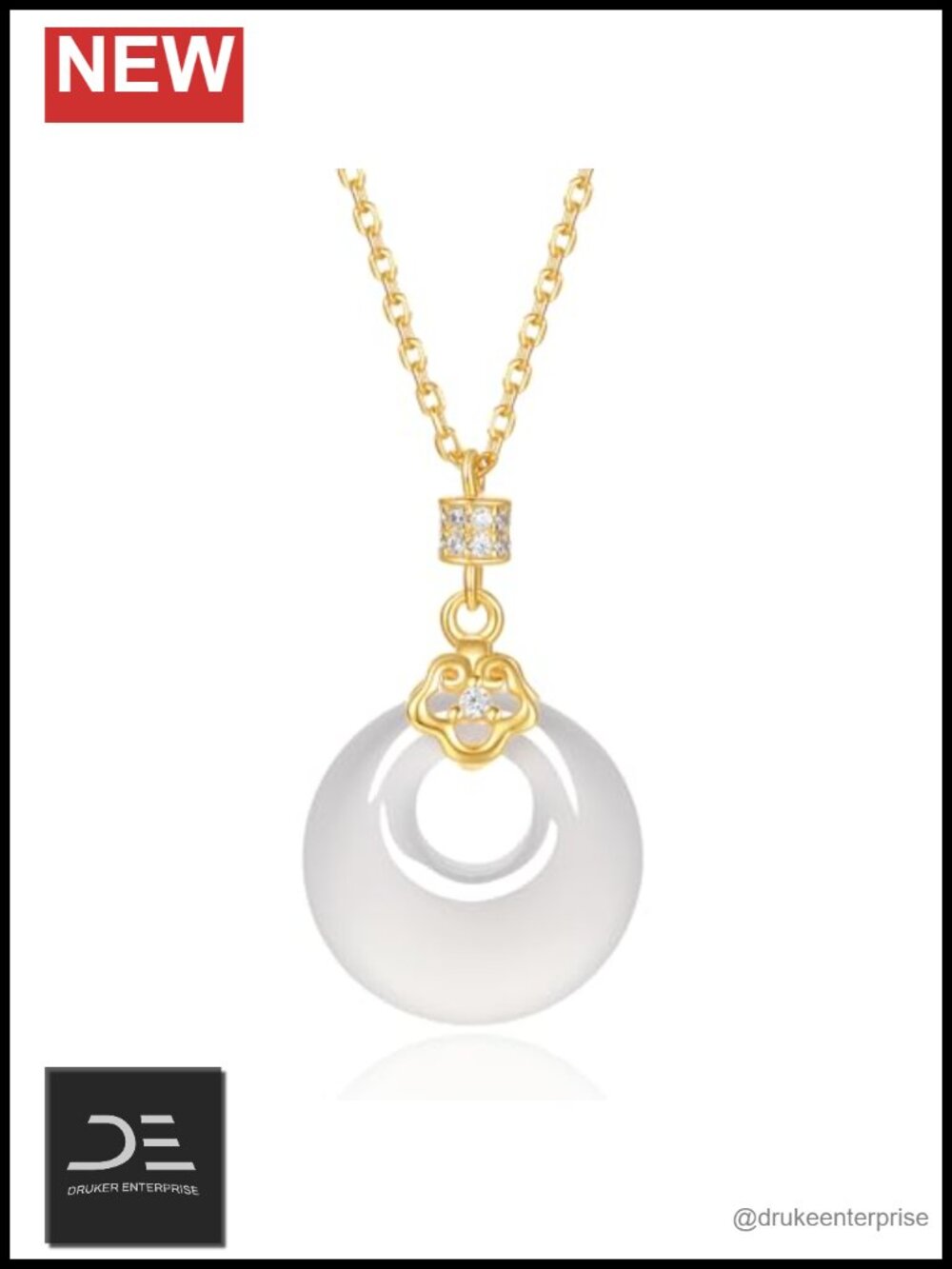Sterling Silver Chalcedony Peace Buckle Pendant Necklace